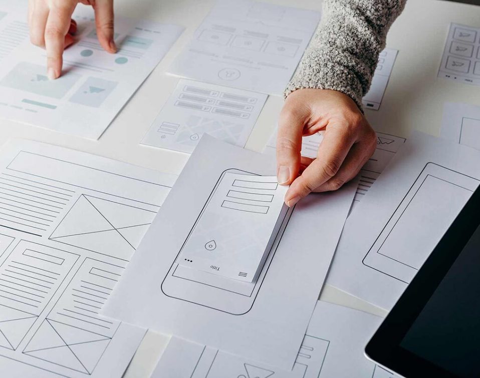 A schematic visual wireframe outline grid sketch.